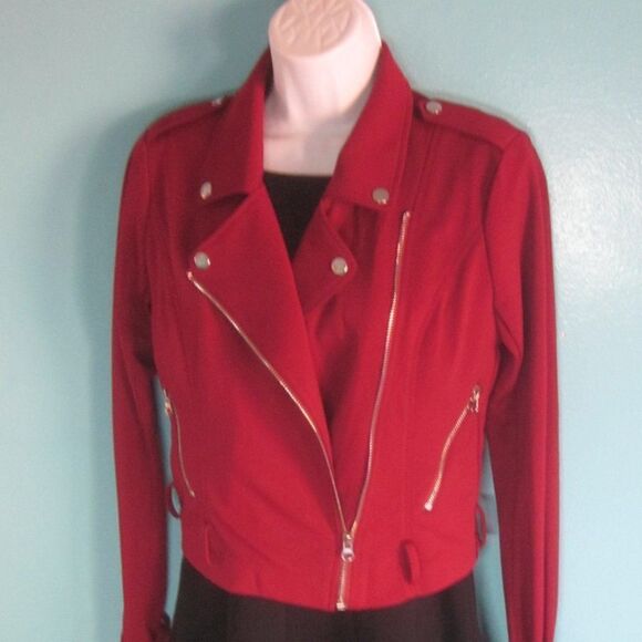 NBD Jackets & Blazers - NBD Womens Size S Red Bandage Knit Biker Cropped Jacket Zipper Front